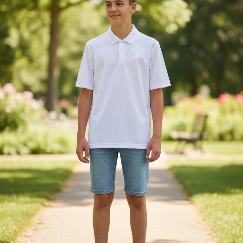 NWOT Adidas Golf Boys Youth Large (13-14 yr.) White Polo with Grey Logo